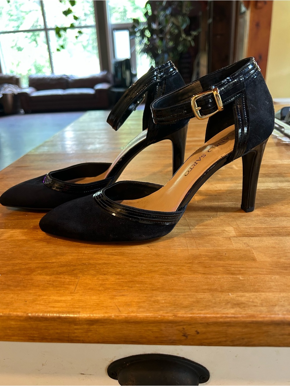 SARTO By Franco Sarto Black Suede and Patent Ankle-Strap Heels NWOT